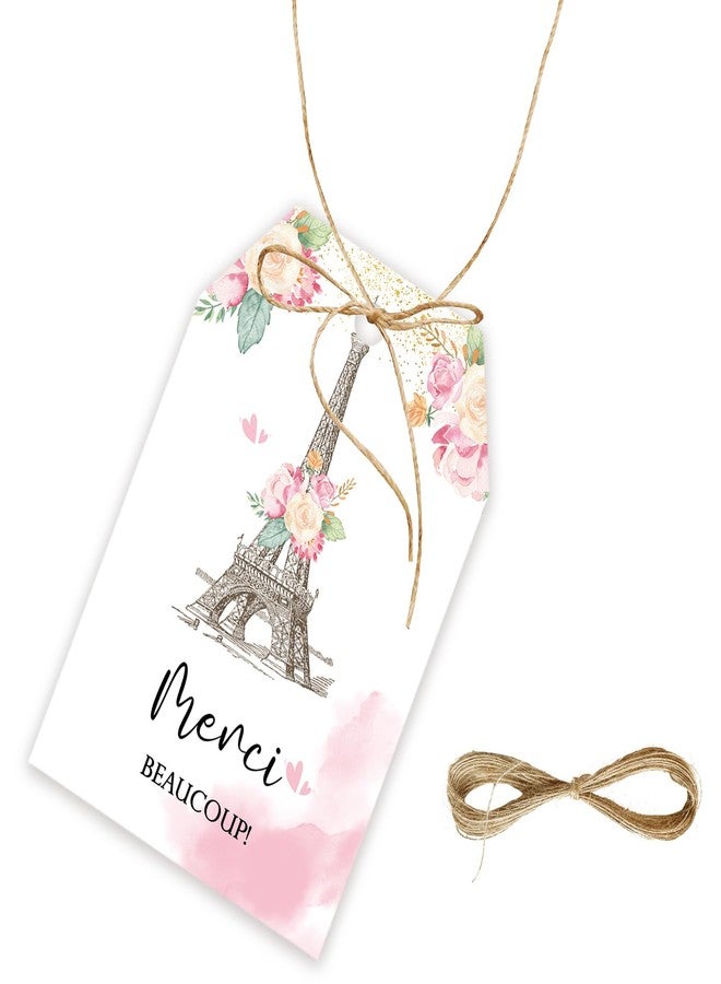 FORSHEEP 50pcs Paris Thank You Tags, Eiffel Tower Party Favors Gift Tag with String, Paris Favor Labels for Girl Birthday Party, Eiffel Tower Party Favors Decor for Women - Image 1